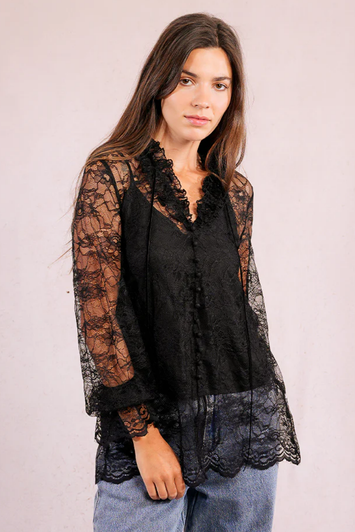Molly Bracken Long Sleeve Lace Blouse Black