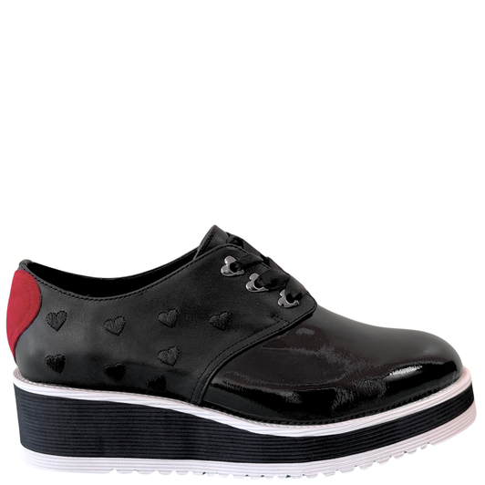 Minx Grace Platform Heart Shoes Black
