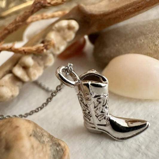 Pika & Bear Dolly Cowboy Boot Necklace Silver