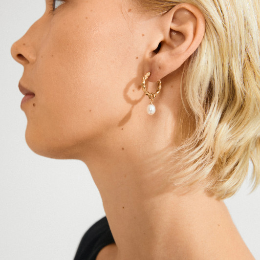 Pilgrim Shift Freshwater Pearl Hoops Gold Plated