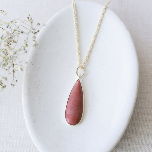 Glee Gold Plated Alara Large Teardrop Necklace Rhodonite
