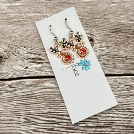 Freckle Face Reindeer Enamel Earrings