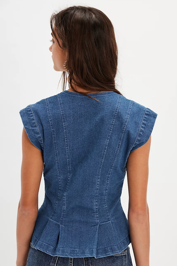 Free People Dylan Denim Vest Medium Blue