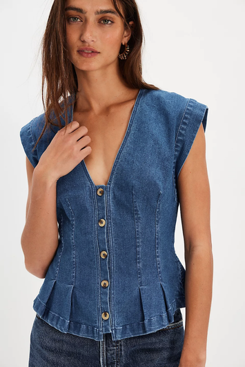 Free People Dylan Denim Vest Medium Blue