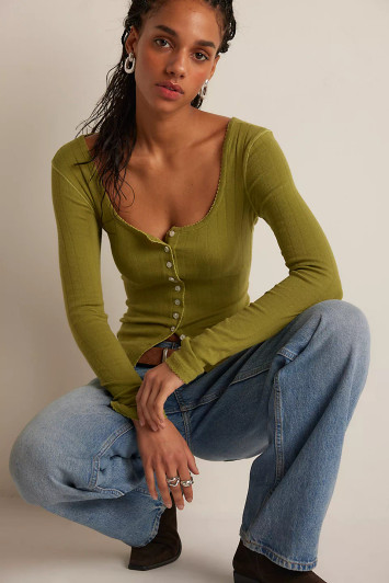 Free People End Game Pointelle Long Sleeve Fresh Sprouts