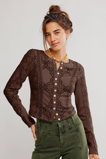 Free People Jae Knit Long Sleeve Chicory Coffee
