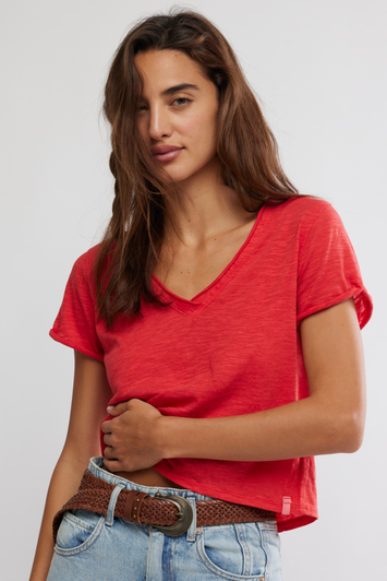 Free People Take 2 Tee Racing Red Combo