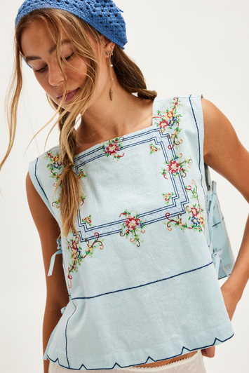 Free People Garden Wall Top Blue Combo