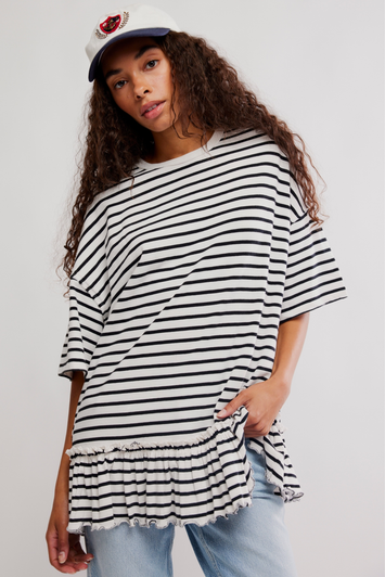 Free People Why Yes Striped Tee Black & White Combo