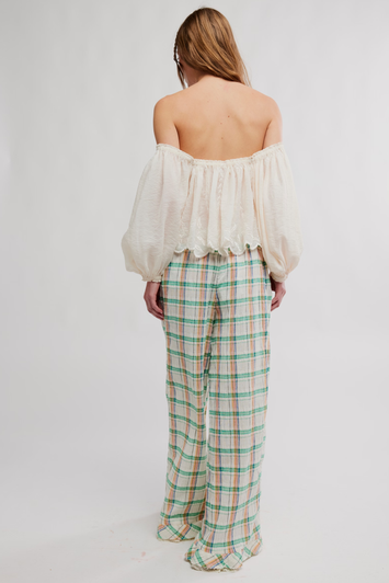 Free People Hour Glass Wide Leg Pants Ivory Combo
