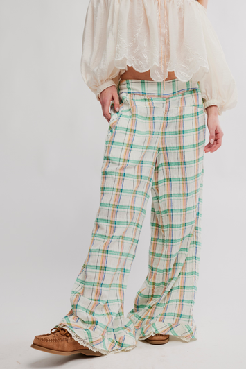 Free People Hour Glass Wide Leg Pants Ivory Combo