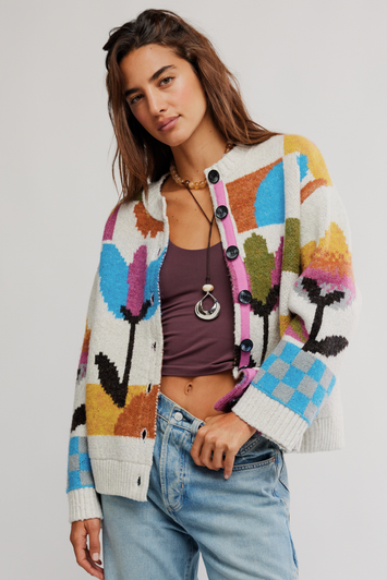 Free People Tulip Whirl Cardigan Ivory Combo