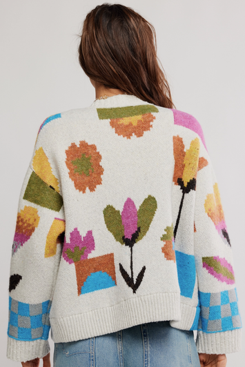 Free People Tulip Whirl Cardigan Ivory Combo