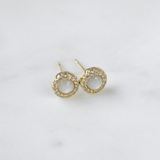 Glee Gold Plated Odette Small Crystal Studs Mother of Pearl