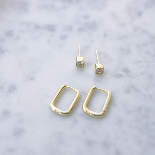 Glee Gold Plated Duet Square Earring Set
