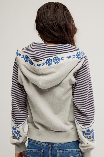 Free People Lydia Zip Up Sweater Grey Combo