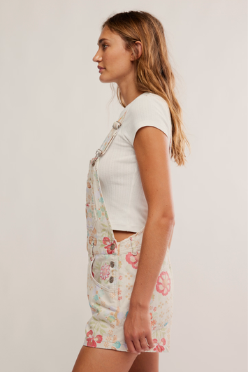 Free People Ziggy Denim Printed Shortalls Sun Drenched Combo
