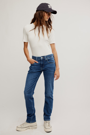 Free People Oracle Low-Rise Slim Straight Jeans Sky's the Limit