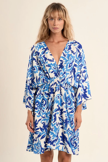 Molly Bracken V-Neck Printed Dress Blue Alizee