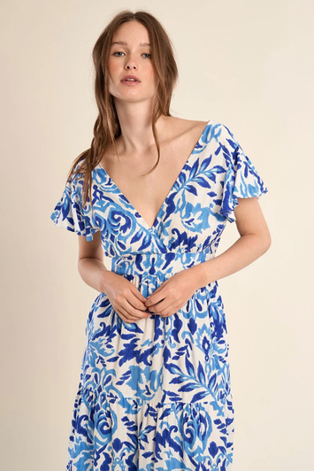 Molly Bracken Printed Tier Dress Blue Alizee