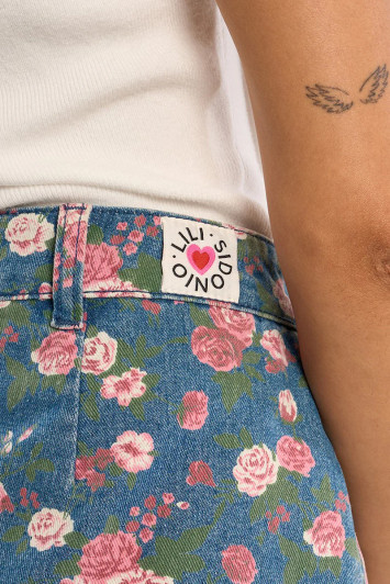 Molly Bracken Floral Denim Skirt Blue