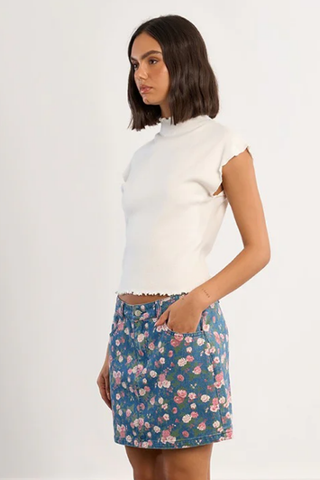Molly Bracken Floral Denim Skirt Blue