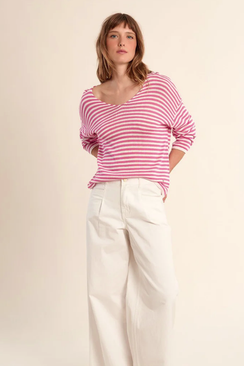 Molly Bracken Striped Sweater Pink