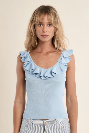 Molly Bracken Ruffled Rib Tank Top Blue