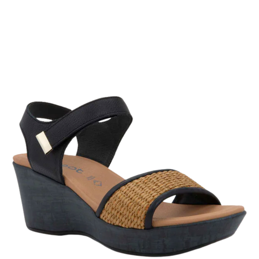 Naot Summer Raffia Wedges Soft Black Leather