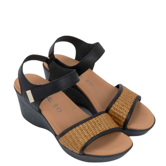 Naot Summer Raffia Wedges Soft Black Leather