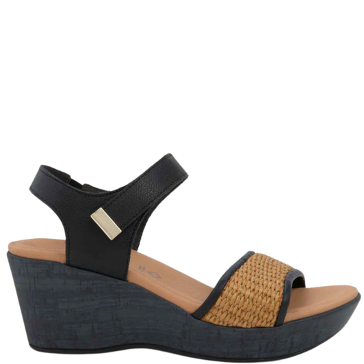 Naot Summer Raffia Wedges Soft Black Leather