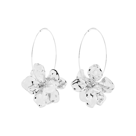 Pilgrim Lunith Large Flower Earrings Silver Plated