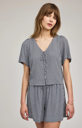 Gentle Fawn Becca Short Sleeve Top Navy Gingham