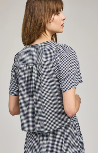 Gentle Fawn Becca Short Sleeve Top Navy Gingham