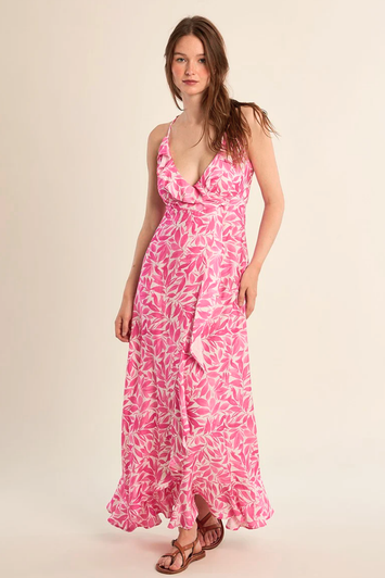 Molly Bracken Lace Up Dress Pink Magenta Floral