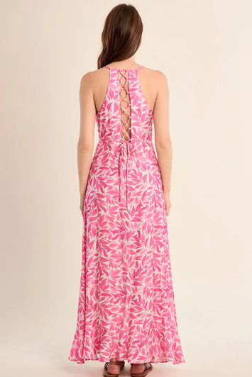 Molly Bracken Lace Up Dress Pink Magenta Floral