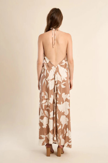 Molly Bracken Backless Maxi Dress Beige Chloe Floral