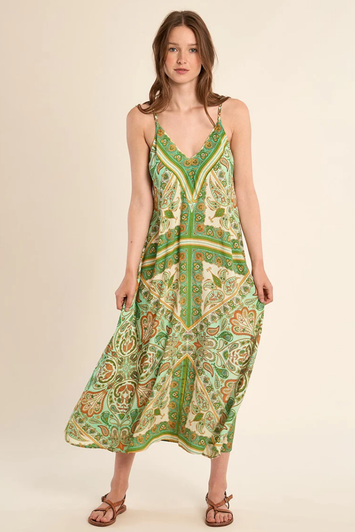 Molly Bracken Long Dress Green Ines Paisley