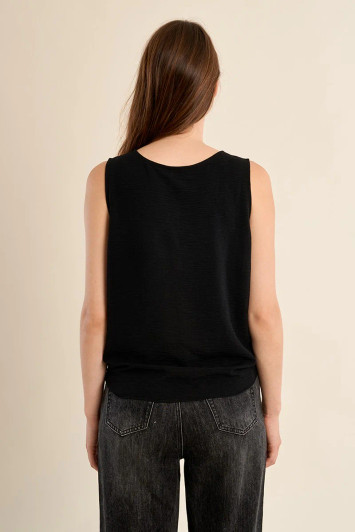 Molly Bracken Knotted Button-Up Tank Top Black