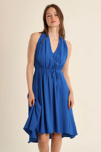 Molly Bracken Plunging Neckline Dress Cobalt