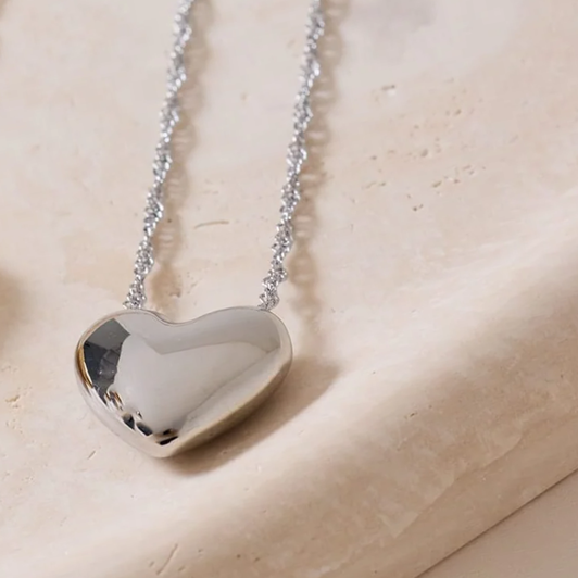 Pura Vida Puffy Heart Necklace Silver