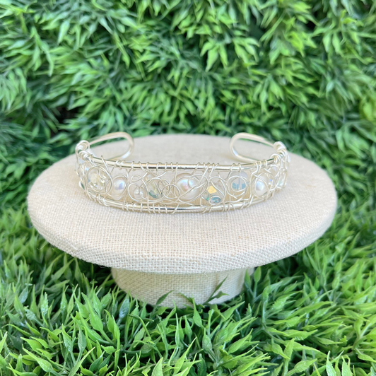 White Lotus Small Woven Cuff White