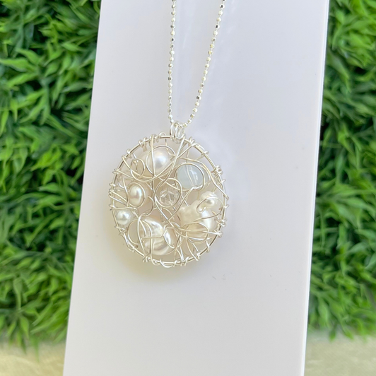White Lotus Large Silver Web Necklace White