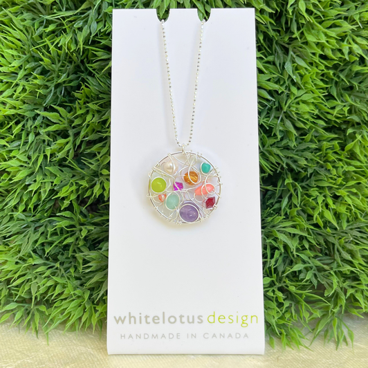 White Lotus Large Silver Web Necklace Multi