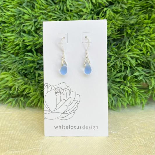White Lotus Tiny Sea Glass Drop Earrings Periwinkle