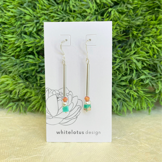 White Lotus Long Bead Earrings Teal