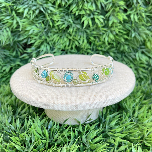 White Lotus Small Woven Cuff Green & Blue