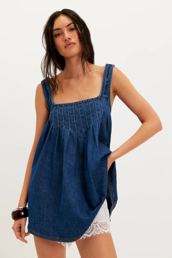Free People Katie Denim Tunic Deep Wash