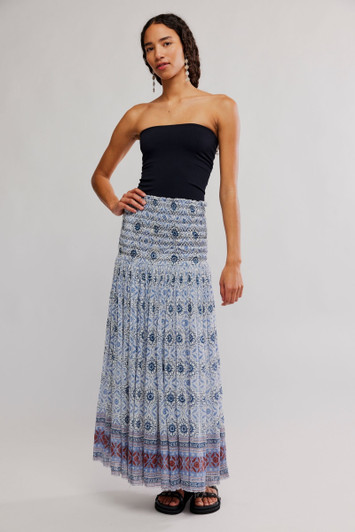 Free People Ravenna Printed Maxi Skirt Bluebird Combo