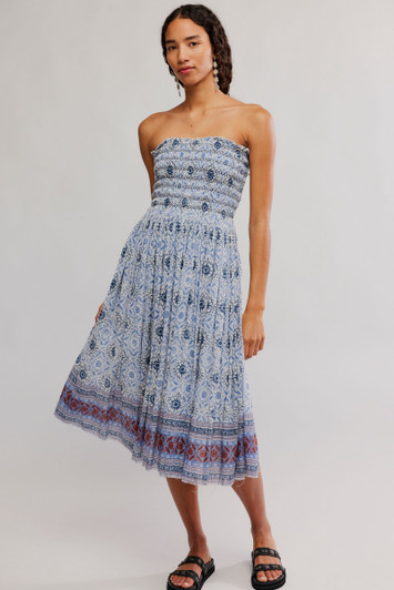 Free People Ravenna Printed Maxi Skirt Bluebird Combo
